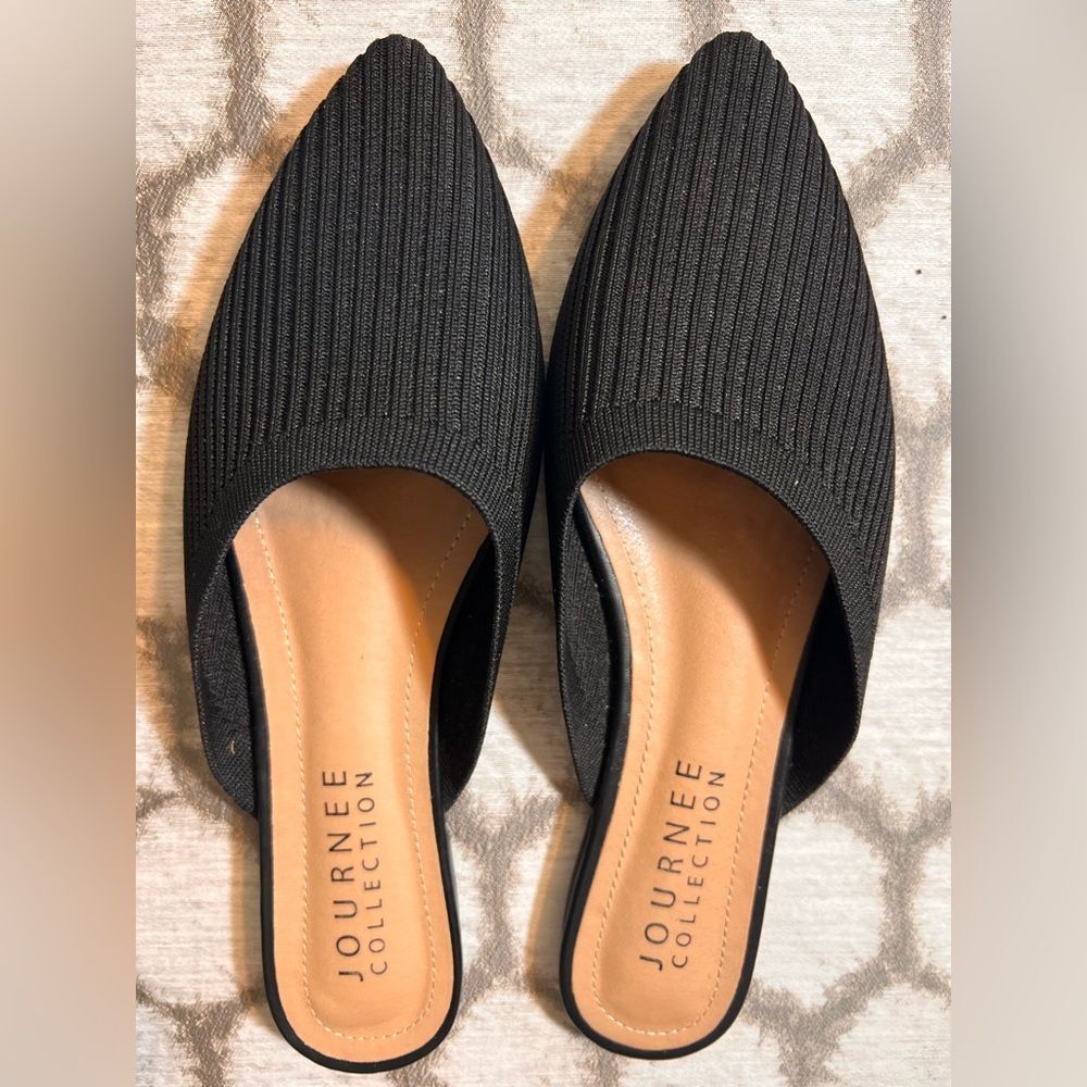 Journee Collection Textured Black Mules 8 Ribbed stretch material - Picture 9 of 11